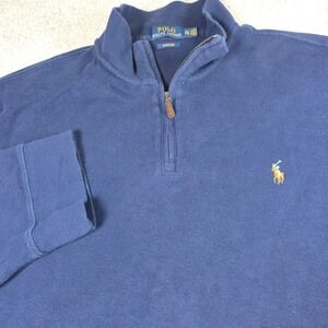 Polo Ralph Lauren Mens XXL Estate Rib Blue Cotton Quarter Zip Pullover Sweatshrt